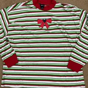 Disney Mickey bow Red and Green Striped christmas Shirt